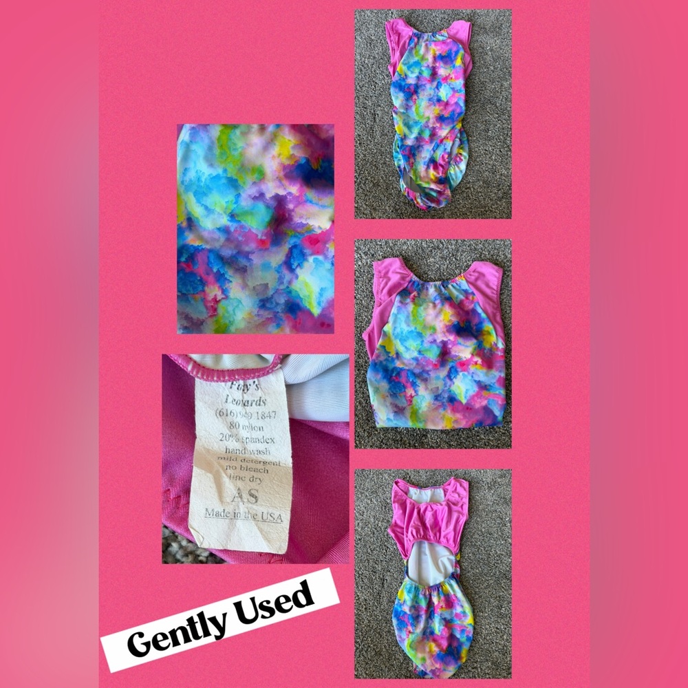 Gently Used Foxy’s Leotards AS  (Jr Size) Multicolor Watercolor Gymnastics Leo